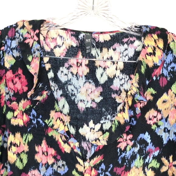 Zara Trf Collection Abstract Floral Ruffle Collar V Neck Button Down Sz. S - Picture 2 of 9